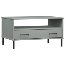 Berkfield Home Coffee Table with Metal Legs Grey 85x50x45 cm Solid Wood OSLO - Size: 85 x 50 x 45 cm