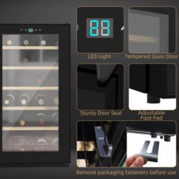 HOMCOM 24 Bottles Freestanding Wine Fridge with Glass Door Wine Cooler Fridge in Black - thumbnail 6