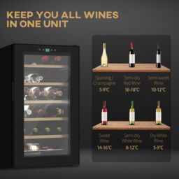 HOMCOM 24 Bottles Freestanding Wine Fridge with Glass Door Wine Cooler Fridge in Black - thumbnail 4