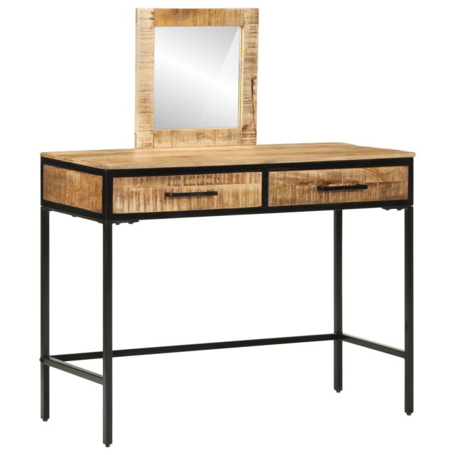 Berkfield Home Dressing Table 100x40x75/120 cm Solid Wood Rough Mango in Brown - image 1