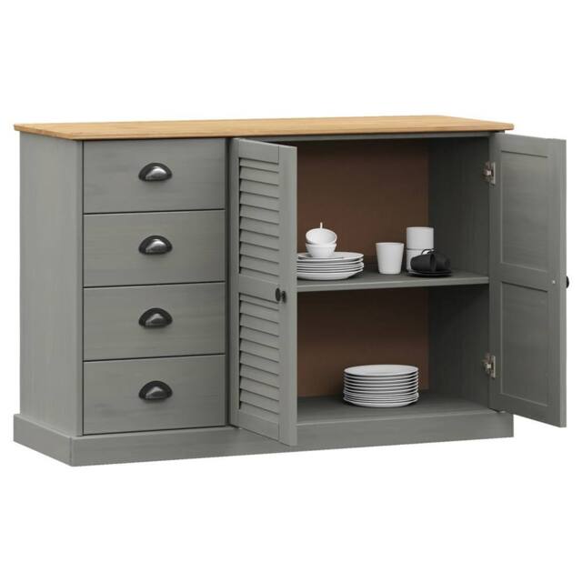 Berkfield Home Sideboard with Drawers VIGO 113x40x75 cm Grey Solid Wood Pine - Size: 113 x 40 x 75 cm - image 1