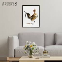 "Artery8 A Rooster Watercolour Painting Johan Teyler Black Framed Canvas Art in White - Size: W12"" x H16""" - thumbnail 3