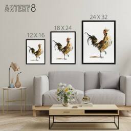 "Artery8 A Rooster Watercolour Painting Johan Teyler Black Framed Canvas Art in White - Size: W12"" x H16""" - thumbnail 4