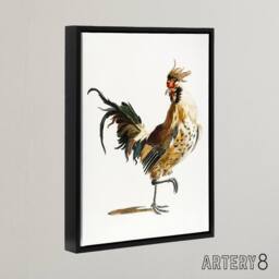 "Artery8 A Rooster Watercolour Painting Johan Teyler Black Framed Canvas Art in White - Size: W12"" x H16""" - thumbnail 2
