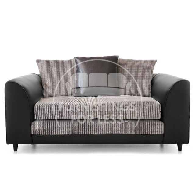 Furnishings For Less UK Luca Black & Grey 2 Seater Fabric & Leather Trim Cord - image 1