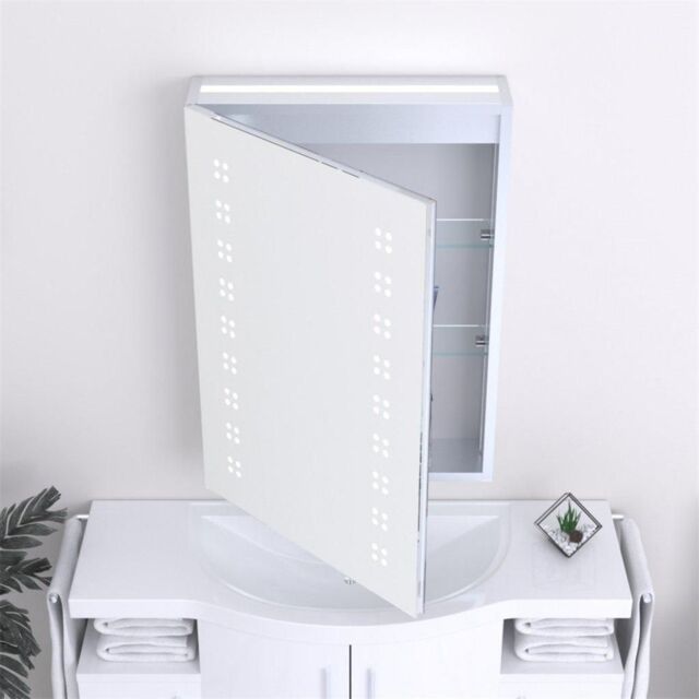 Clifton 70cm Rectangular LED (Dots) Bathroom Mirror Cabinet in Natural - image 1