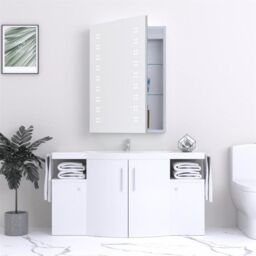 Clifton 70cm Rectangular LED (Dots) Bathroom Mirror Cabinet in Natural - thumbnail 2