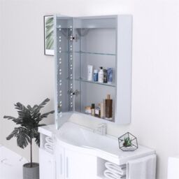 Clifton 70cm Rectangular LED (Dots) Bathroom Mirror Cabinet in Natural - thumbnail 3