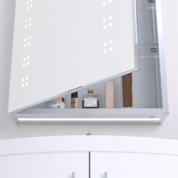 Clifton 70cm Rectangular LED (Dots) Bathroom Mirror Cabinet in Natural - thumbnail 4