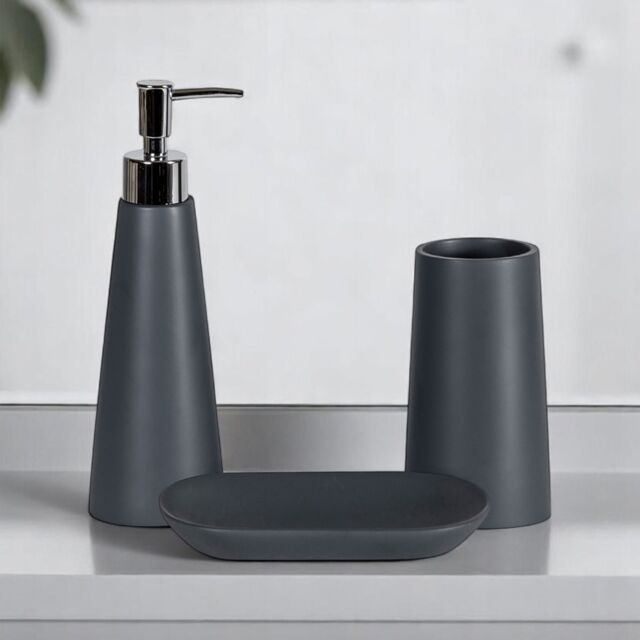 Showerdrape Alto White 3 Piece Bathroom Accessory Set in Grey - image 1