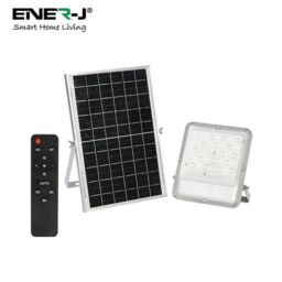 ENER-J 50W LED Solar Floodlight 1100 Lumens Black 5V in White - Size: 25 cm diameter x 19 cm high - thumbnail 1
