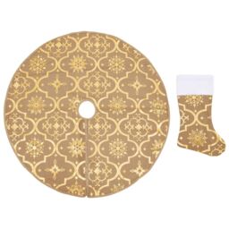 Berkfield Home Luxury Christmas Tree Skirt with Sock Yellow 150 cm Fabric - thumbnail 2