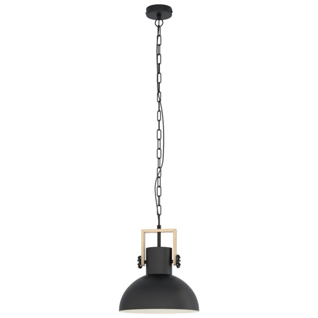 Loops Hanging Ceiling Pendant Light Black & Wood Industrial Shade 1 x 28W E27 Bulb - image 1