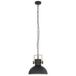 Loops Hanging Ceiling Pendant Light Black & Wood Industrial Shade 1 x 28W E27 Bulb