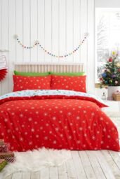 Fusion 'Christmas Snowman' Easy Care Duvet Cover Set in Duck Egg Blue - Size: Double - thumbnail 4
