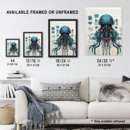 Artery8 Wall Art Print Weapons Grade Jellyfish Robot Hybrid Secret Military Schematic Blue Futuristic Complex Arcane Manuscript Gift For Him Man Cave - thumbnail 3