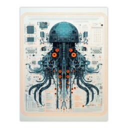 Artery8 Wall Art Print Weapons Grade Jellyfish Robot Hybrid Secret Military Schematic Blue Futuristic Complex Arcane Manuscript Gift For Him Man Cave - thumbnail 1