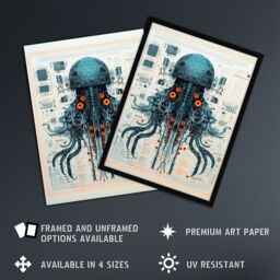 Artery8 Wall Art Print Weapons Grade Jellyfish Robot Hybrid Secret Military Schematic Blue Futuristic Complex Arcane Manuscript Gift For Him Man Cave - thumbnail 2