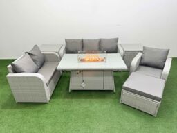 Fimous Patio PE Wicker 7 Seater Outdoor Rattan Furniture Sofa Sets w/ Firepit Dining Table Reclining Chair Loveseat Sofa 3 Seater Sofa Big Footstool - thumbnail 1