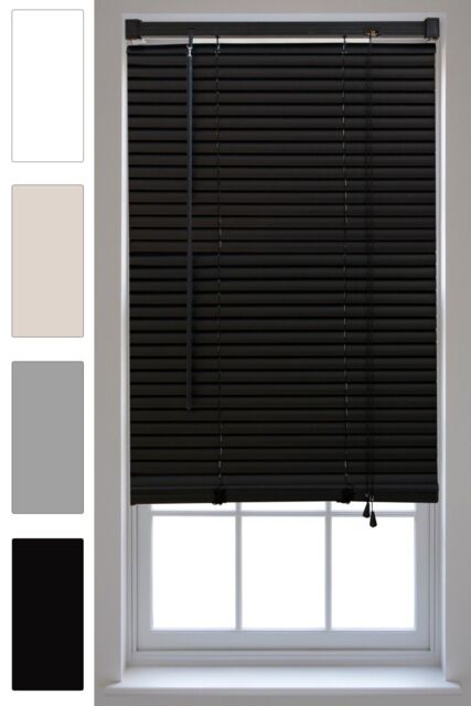 Furnished Venetian Window Blinds Trimmable 25mm PVC Slats in Black - Size: 55 cm width x 150 cm drop - image 1