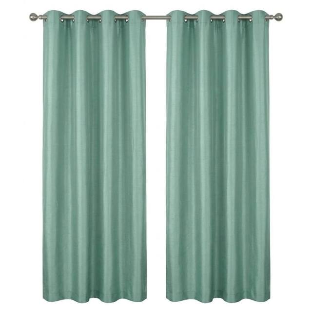 "HOME LUXE INTERIOR Moss Green Faux Silk Fully Lined Eyelet Curtains - 1 Pair, 66"" x 54"" - Size: 167 cm width x 137 cm drop" - image 1