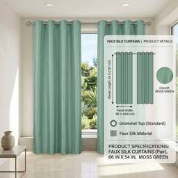"HOME LUXE INTERIOR Moss Green Faux Silk Fully Lined Eyelet Curtains - 1 Pair, 66"" x 54"" - Size: 167 cm width x 137 cm drop" - thumbnail 7
