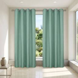 "HOME LUXE INTERIOR Moss Green Faux Silk Fully Lined Eyelet Curtains - 1 Pair, 66"" x 54"" - Size: 167 cm width x 137 cm drop" - thumbnail 4