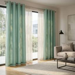 "HOME LUXE INTERIOR Moss Green Faux Silk Fully Lined Eyelet Curtains - 1 Pair, 66"" x 54"" - Size: 167 cm width x 137 cm drop" - thumbnail 2