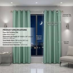"HOME LUXE INTERIOR Moss Green Faux Silk Fully Lined Eyelet Curtains - 1 Pair, 66"" x 54"" - Size: 167 cm width x 137 cm drop" - thumbnail 8