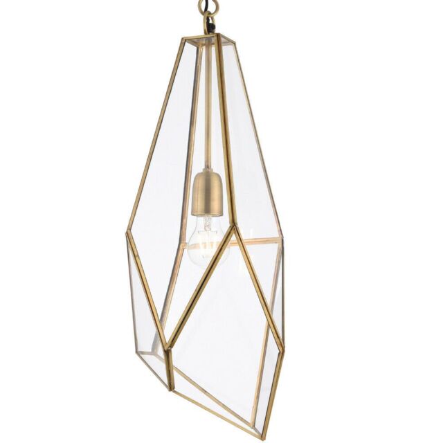 Loops Hanging Ceiling Pendant Light Brass & Glass Shade Modern Lamp Bulb Feature Rose in Clear - image 1