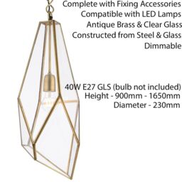 Loops Hanging Ceiling Pendant Light Brass & Glass Shade Modern Lamp Bulb Feature Rose in Clear - thumbnail 2