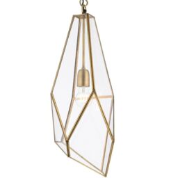 Loops Hanging Ceiling Pendant Light Brass & Glass Shade Modern Lamp Bulb Feature Rose in Clear