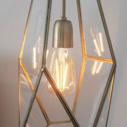 Loops Hanging Ceiling Pendant Light Brass & Glass Shade Modern Lamp Bulb Feature Rose in Clear - thumbnail 3