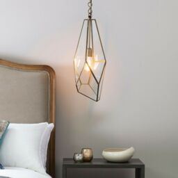 Loops Hanging Ceiling Pendant Light Brass & Glass Shade Modern Lamp Bulb Feature Rose in Clear - thumbnail 4