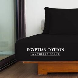 Homes-Linen 100% Egyptian Cotton 200TC Fitted Sheet 30cm Deep Pocket in Black - Size: Single - thumbnail 2