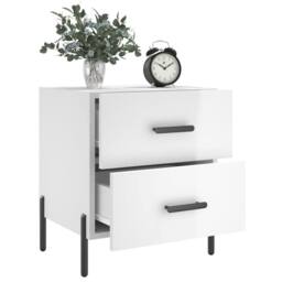 Berkfield Home Modern Bedside Cabinets 2 pcs High Gloss White 40x35x47.5 cm Engi - thumbnail 4