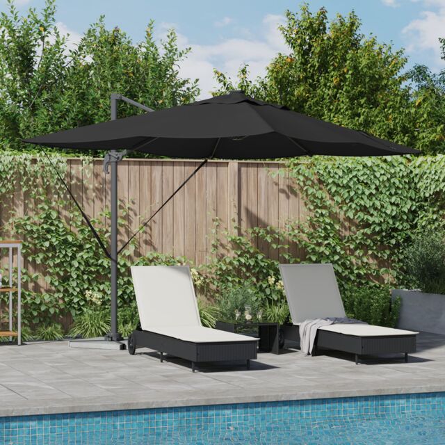 Berkfield Home Cantilever Roma Parasol with LEDs Black 352x251x265 cm Aluminium - Size: 352 x 251 x 265 cm - image 1