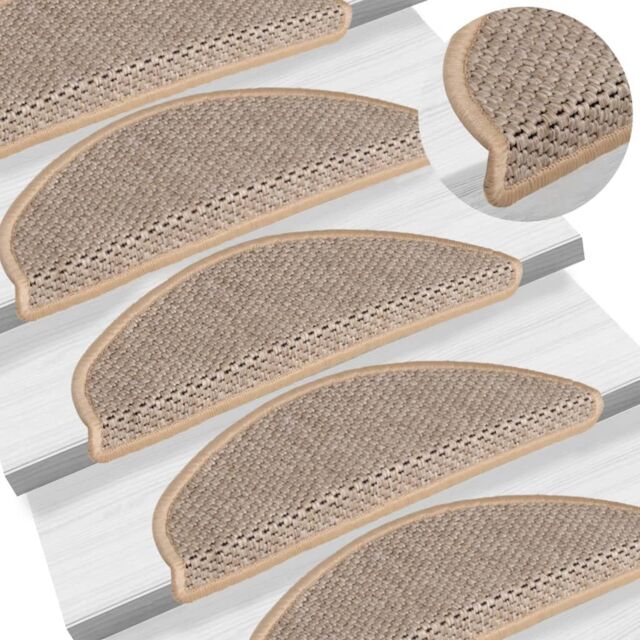 Berkfield Home Stair Mats Self-adhesive Sisal-Look 15 pcs 56x17x3 cm Light Beige - Size: Medium