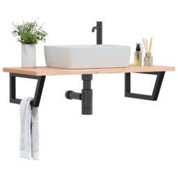 Berkfield Home Basin Shelf Wall Mounted Steel & Solid Wood Beech in Light Brown - thumbnail 2