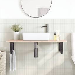 Berkfield Home Basin Shelf Wall Mounted Steel & Solid Wood Beech in Light Brown - thumbnail 3