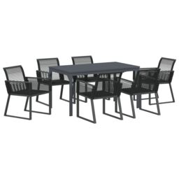 Berkfield Home 7 Piece Garden Dining Set Black Steel & Poly Rattan - thumbnail 2
