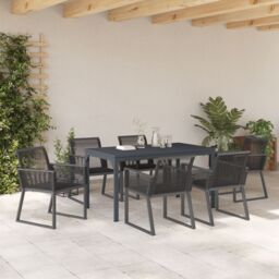 Berkfield Home 7 Piece Garden Dining Set Black Steel & Poly Rattan - thumbnail 4