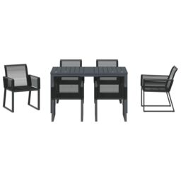 Berkfield Home 7 Piece Garden Dining Set Black Steel & Poly Rattan - thumbnail 7
