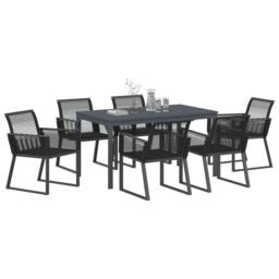 Berkfield Home 7 Piece Garden Dining Set Black Steel & Poly Rattan - thumbnail 3