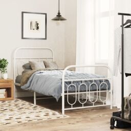 Berkfield Home Metal Bed Frame without Mattress with Footboard White 90x200cm - Size: 90x200 cm - thumbnail 1