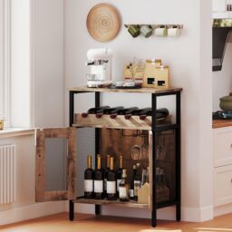 Gymax Wine Bar Cabinet Liquor Cabinet with Removable Wine Rack-Grey Wash in Grey - thumbnail 6