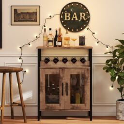 Gymax Wine Bar Cabinet Liquor Cabinet with Removable Wine Rack-Grey Wash in Grey - thumbnail 7