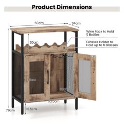 Gymax Wine Bar Cabinet Liquor Cabinet with Removable Wine Rack-Grey Wash in Grey - thumbnail 2