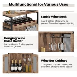 Gymax Wine Bar Cabinet Liquor Cabinet with Removable Wine Rack-Grey Wash in Grey - thumbnail 3