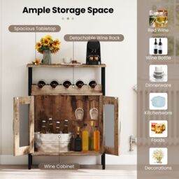 Gymax Wine Bar Cabinet Liquor Cabinet with Removable Wine Rack-Grey Wash in Grey - thumbnail 9